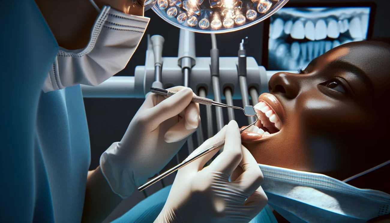 Dental hygienist applying fluoride varnish to patient s teeth in a norwegian clinic