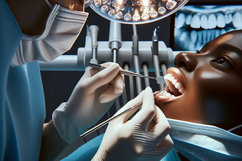 Dental hygienist applying fluoride varnish to patient s teeth in a norwegian clinic