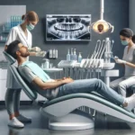 Dentist performing a preventive check up with x ray visible in a norwegian clinic