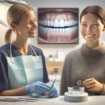 Orthodontist in norway showing an adult patient clear aligners and improved smile